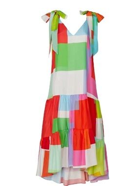 Tanya Taylor 100% Silk Colorblock Midi Dress | Multicolor Abstract Print